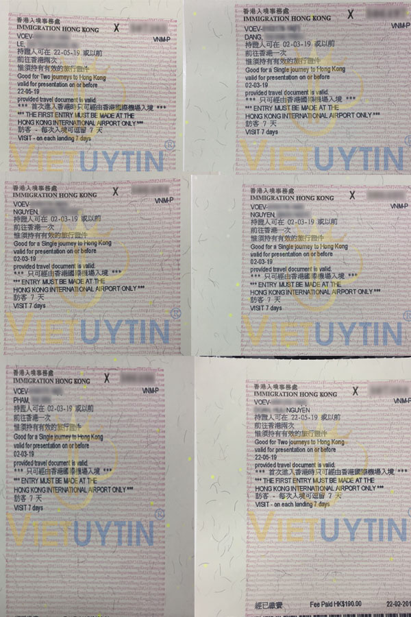 6 visa Hồng Kong của khách hàng