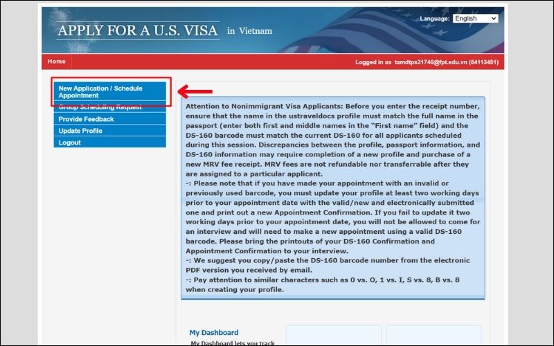 đặt lịch hẹn phỏng vấn visa mỹ 