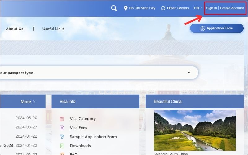 đăng ký tài khoản xin visa trung quốc