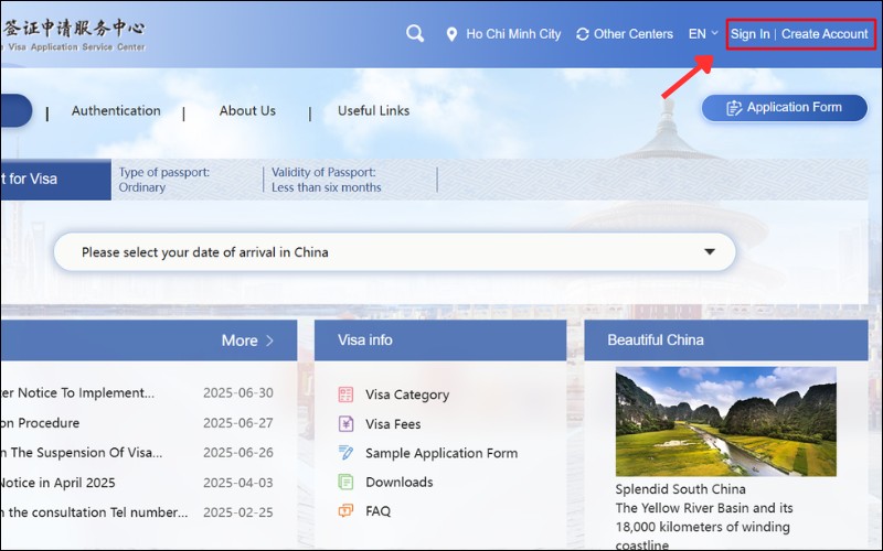 Đăng nhập tài khoản mẫu tờ khai xin visa Trung Quốc