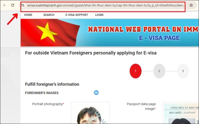 Truy cập vào trang website evisa.xuatnhapcanh.gov.vn