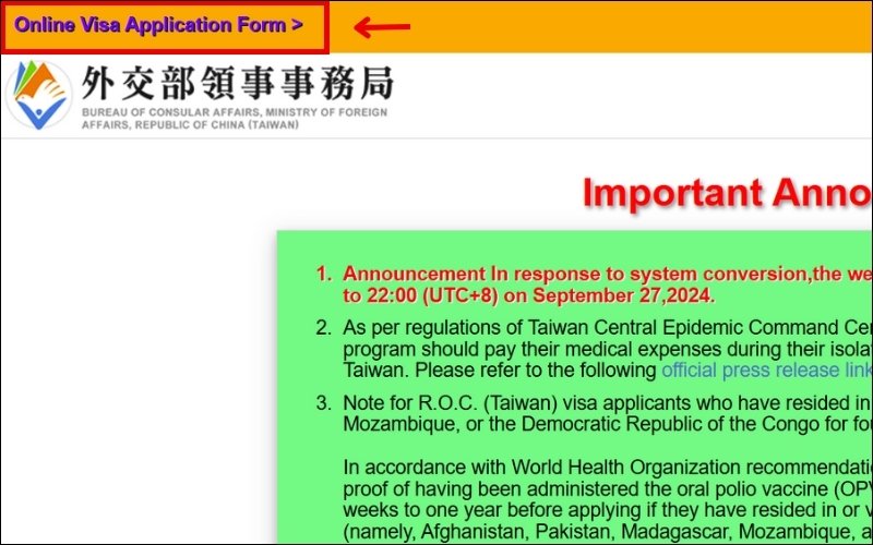 xin visa Đài Loan