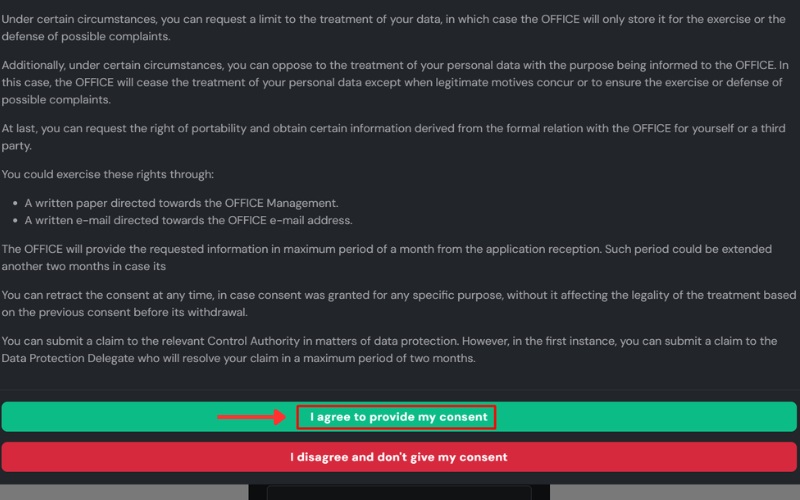 Đồng ý điều khoản visa Tây Ban Nha