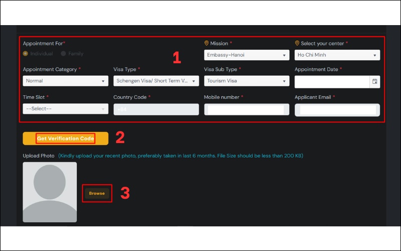 Tải ảnh chân dung visa Tây Ban Nha