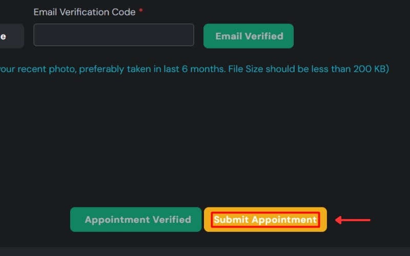Chọn Submit Appointment