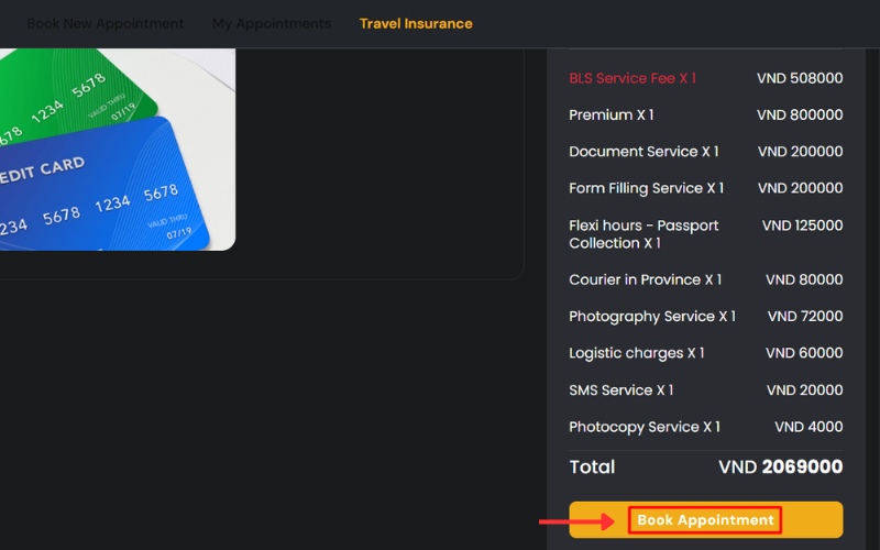 Chọn Book Appointment để hoàn tất kiểm tra