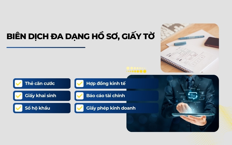 Biên dịch đa dạng các loại hồ sơ, giấy tờ