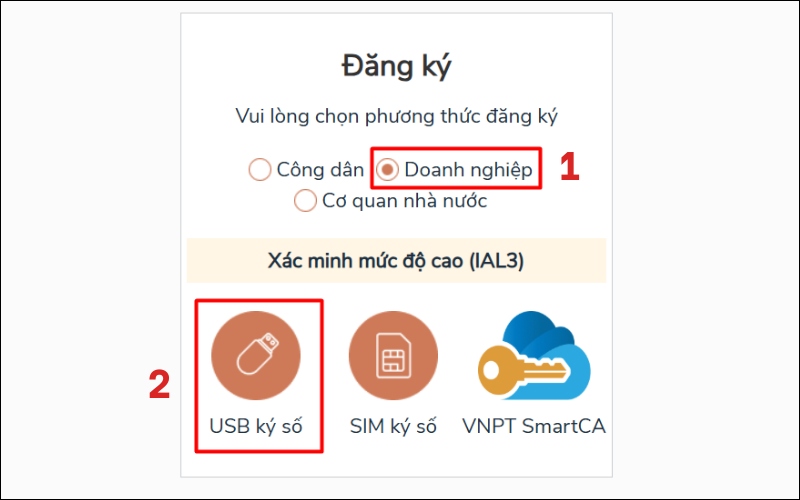 Đăng ký tài khoản USB ký số