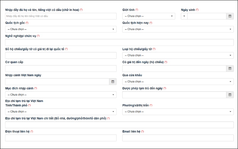 Điền thông tin gia hạn visa Việt Nam online