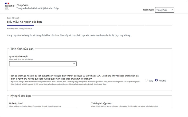 Điền thông tin xin cấp visa công tác Pháp