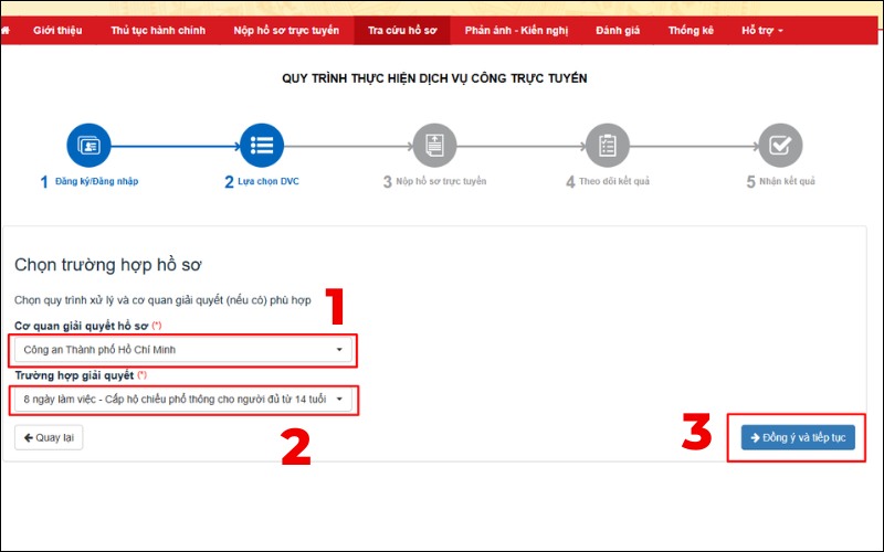 Chọn cơ quan tiếp nhận xin cấp lại hộ chiếu hết hạn online