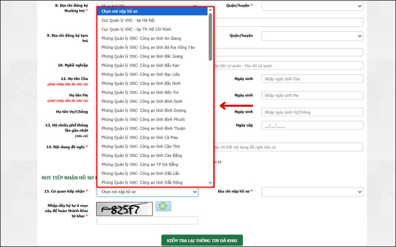 Lựa chọn cơ quan tiếp nhận gia hạn hộ chiếu