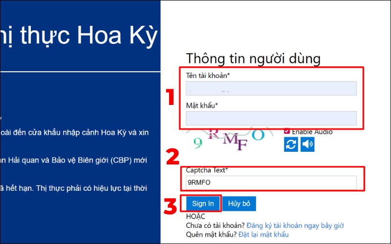 Đăng nhận tài khoản gia hạn visa Mỹ