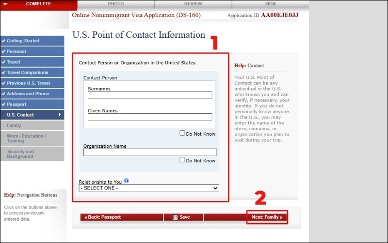 Hướng dẫn nhập thông tin liên lạc tại Hoa Kỳ khi điền mẫu đơn DS-160