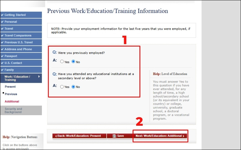 hướng dẫn điền form ds 160 về thông tin học vấn trước đây