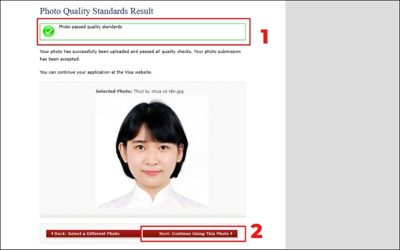 Thông báo ảnh visa Mỹ đạt chuẩn