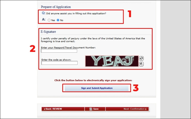 Ký tên và nộp mẫu đơn xin visa Mỹ DS-160