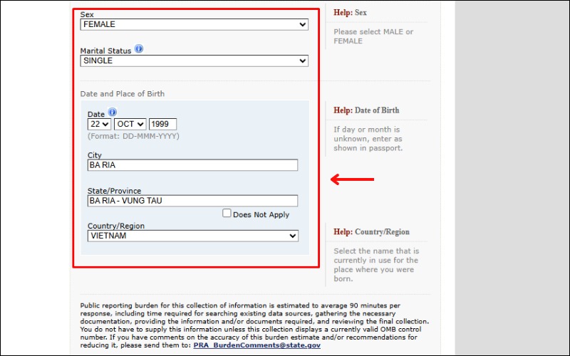 Khai báo thông tin khi điền mẫu đơn xin visa Mỹ DS-160