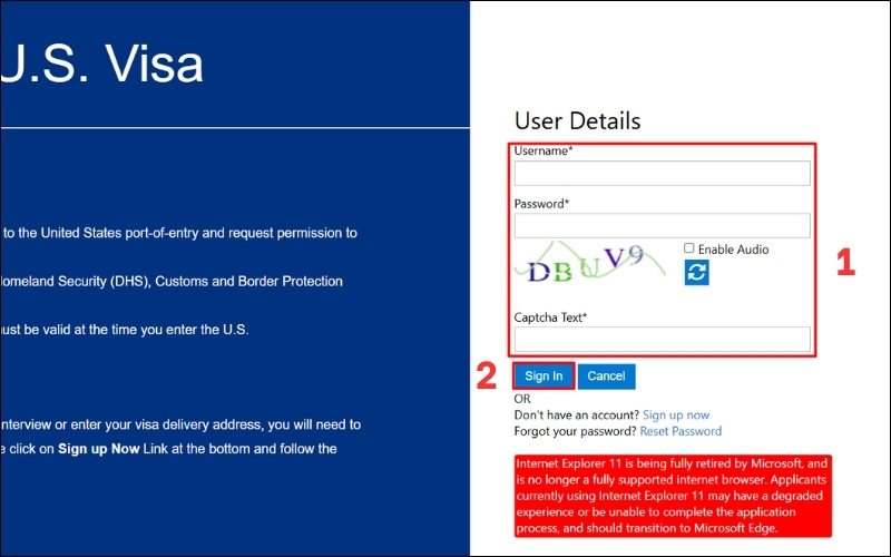 Đăng nhập tài khoản visa du lịch Mỹ