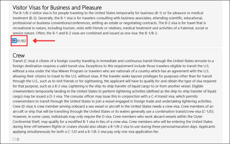 Chọn loại visa du lịch Mỹ B1/B2