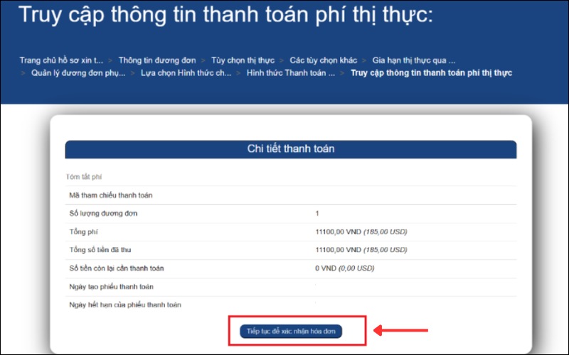 Xác nhận hóa đơn đặt hẹn visa du lịch Mỹ