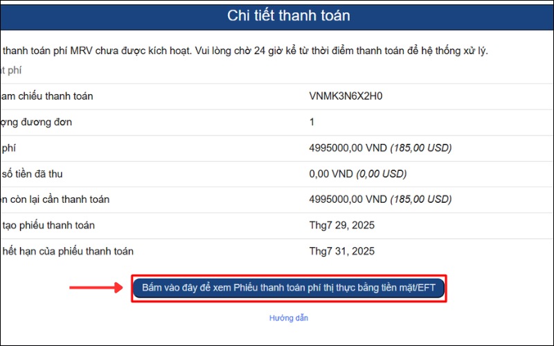 Bấm chọn thanh toán visa du lịch Mỹ