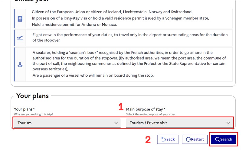 Chọn mục đích xin visa du lịch Pháp