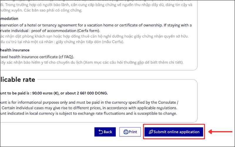 Xác nhận mức thanh toán visa du lịch Pháp