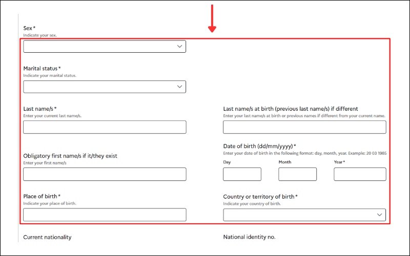 Điền thông tin visa du lịch Pháp