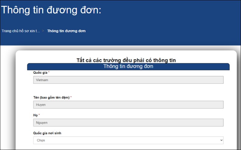 Điền thông tin xin visa thăm thân Mỹ