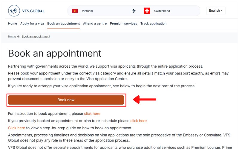 Truy cập web xin visa Thụy Sĩ