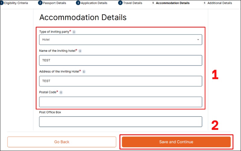 Nhập thông tin nơi lưu trú