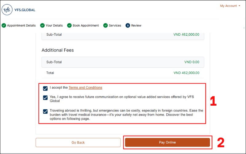 Thanh toán phí visa Thụy Sĩ