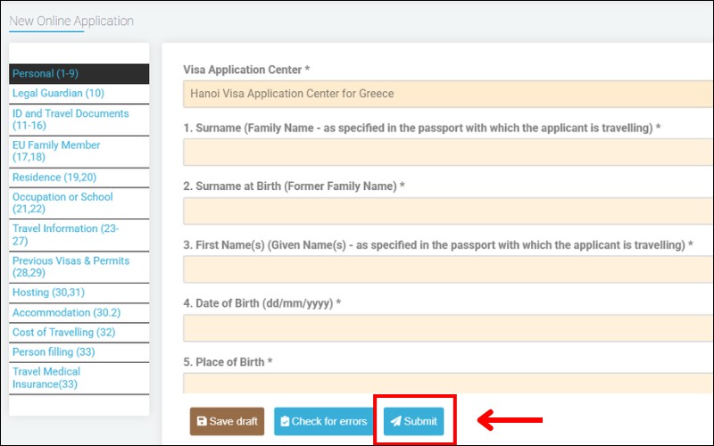 Hoàn thành đơn xin visa Hy lạp