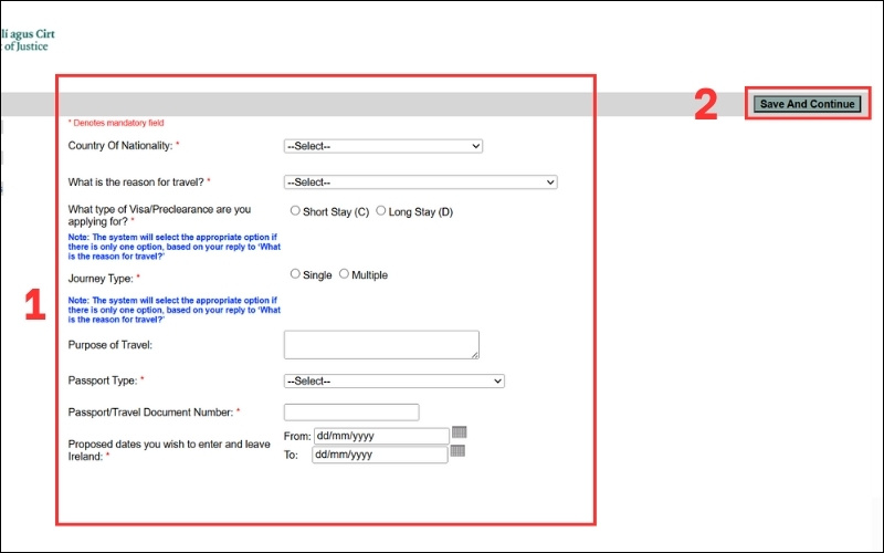 Điền thông tin xin visa Ireland