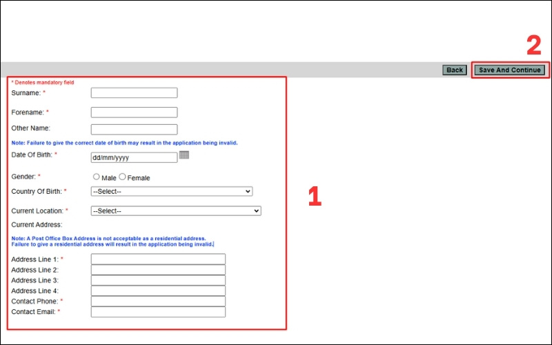 Điền thông tin theo mẫu để xin visa Ireland