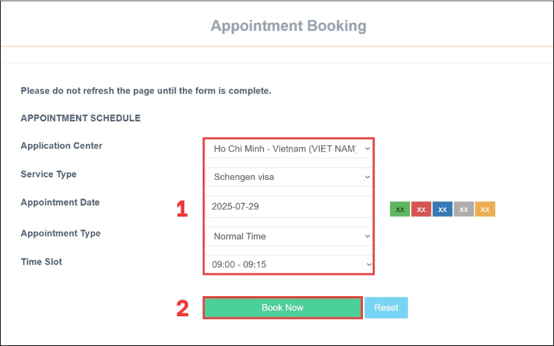Xác nhận cuộc hẹn visa Slovakia