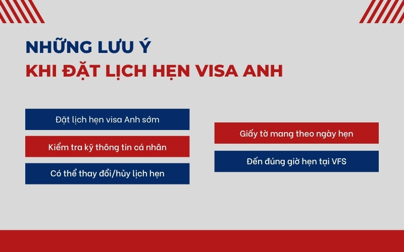 Lưu ý khi đặt lịch hẹn visa Anh