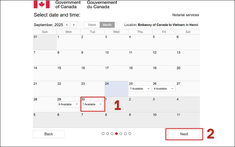 Chọn ngày giờ hợp pháp hóa lãnh sự Canada