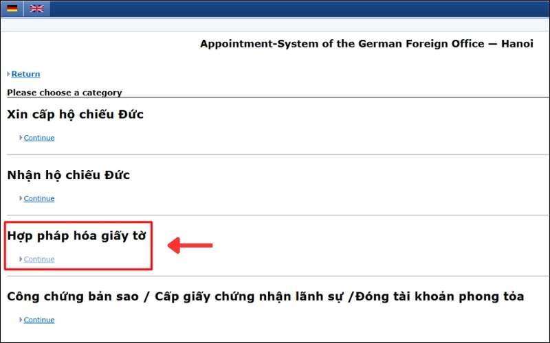 Chọn mục hợp pháp hóa giấy tờ