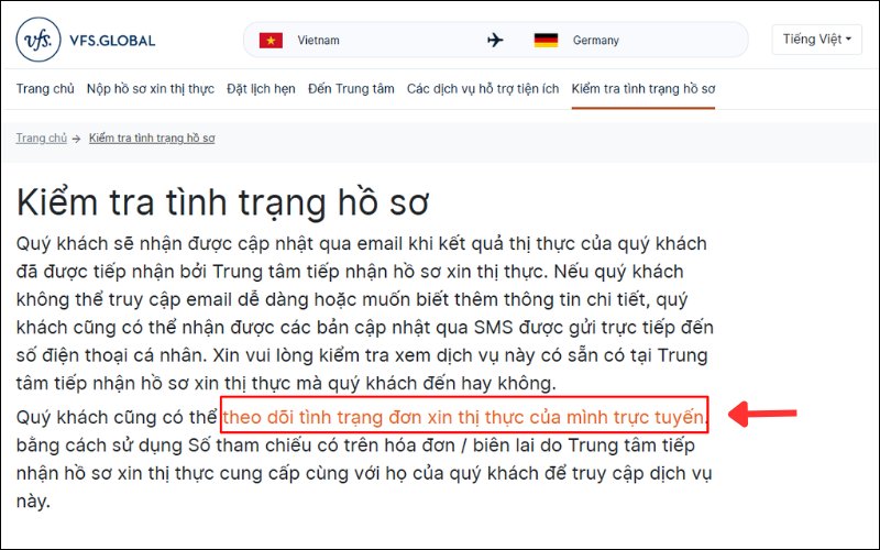 Chọn theo dõi thị thực trực tuyến
