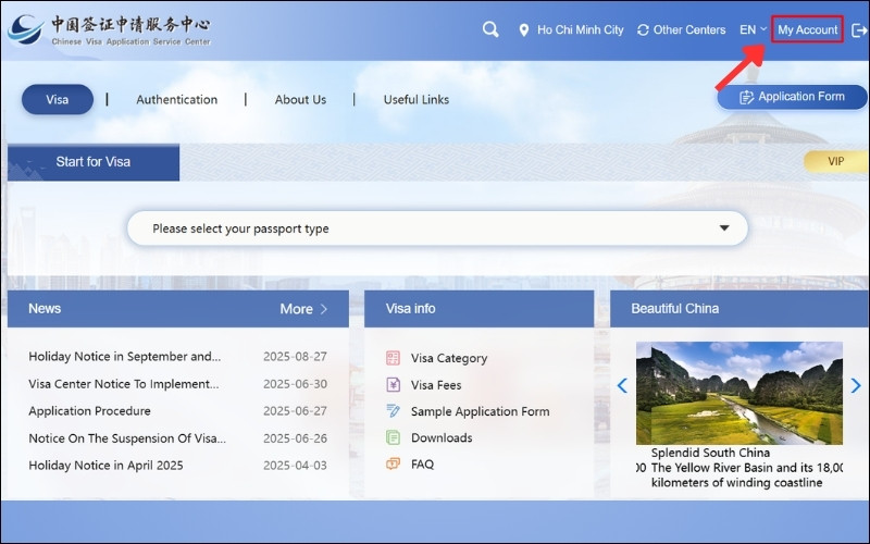 chọn My Account để xem hồ sơ