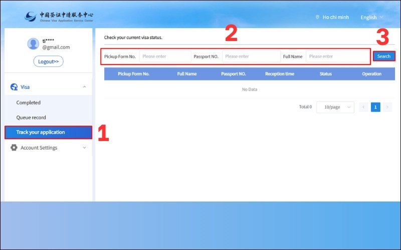 Nhập thông tin kiểm tra visa Trung Quốc online