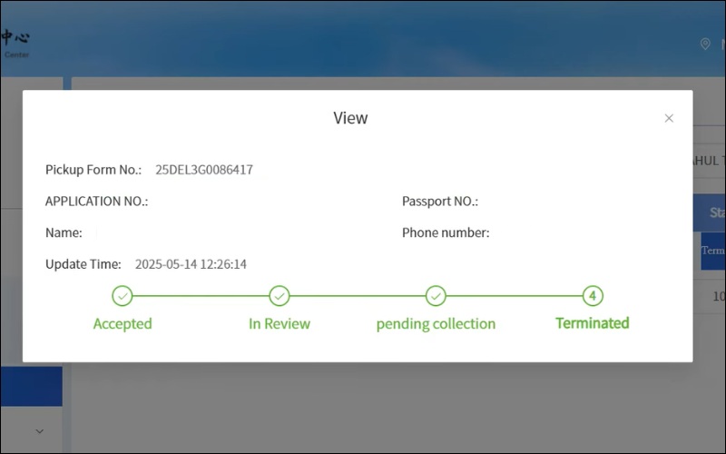 Kết quả kiểm tra visa Trung Quốc online