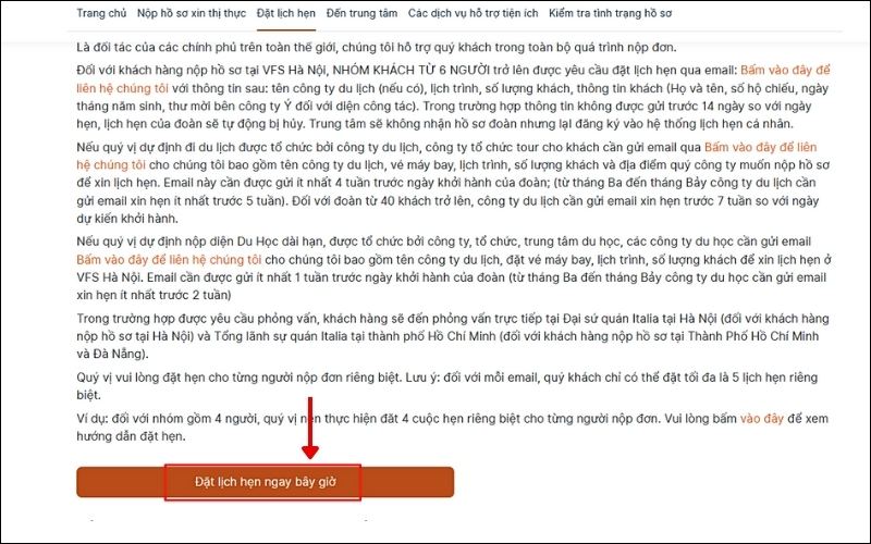 Đặt lịch hẹn visa công tác Ý