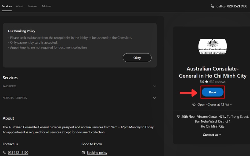 Vào web hợp pháp hóa lãnh sự Úc tại Hồ Chí Minh