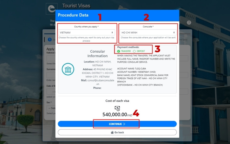 Chọn thông tin nơi nộp hồ sơ