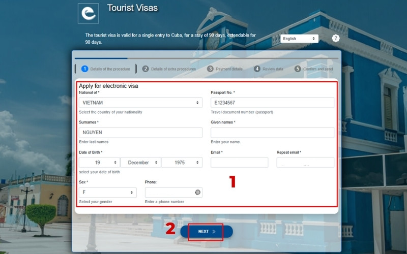 Điền thông tin xin visa Cuba