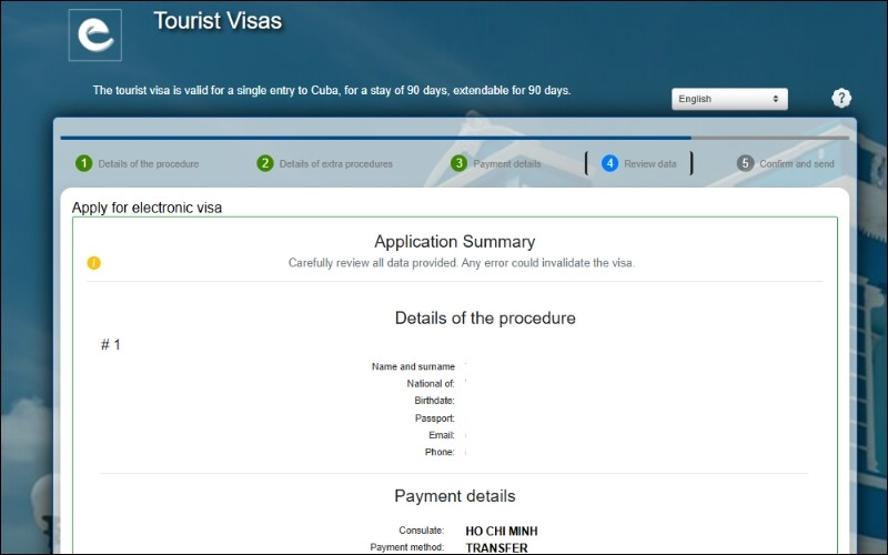 Kiểm tra lại thông tin xin visa Cuba