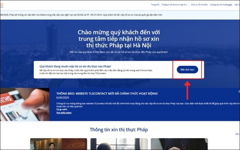 Chọn đặt lịch hẹn nộp hồ sơ